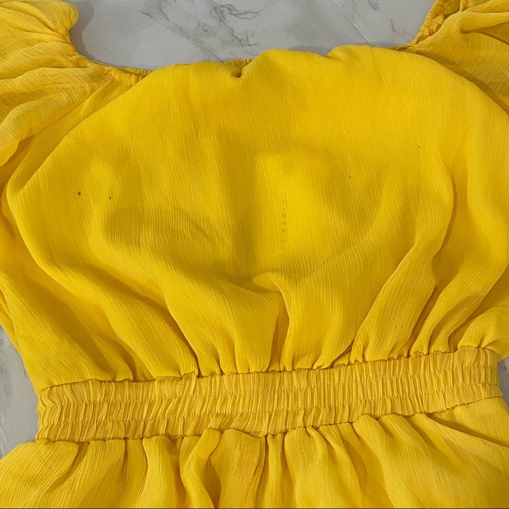 ENDLESS ROSE Yellow Off Shoulder Ruffle Shorts Romper - Picture 16 of 16